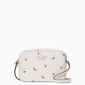 🐝Kate Spade Staci Bee Saffiano Leather Mini Camera Crossbody Bag Parchment NWT